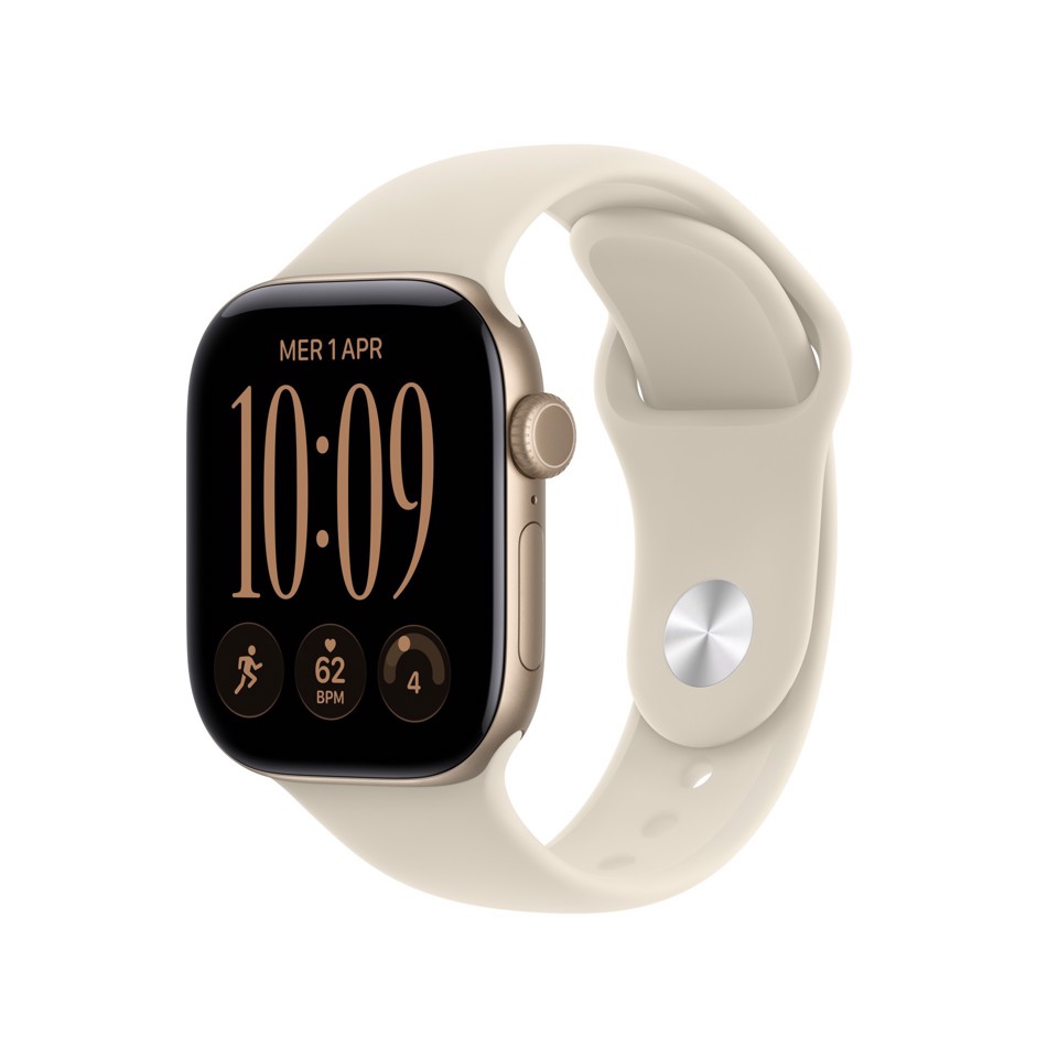 Apple Watch Series 12 GPS, cassa 42 mm in alluminio color oro chiaro con cinturino Sport sabbia - S/M