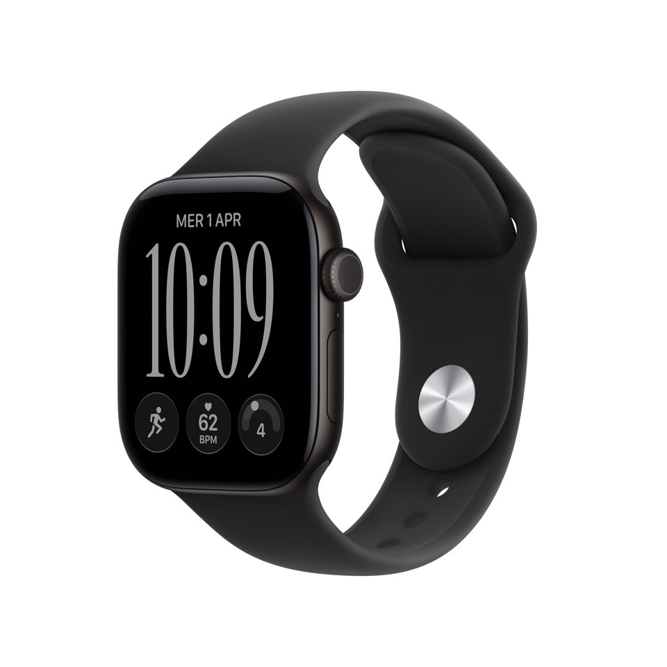 Apple Watch Series 12 GPS, cassa 42 mm in alluminio nero con cinturino Sport nero - M/L