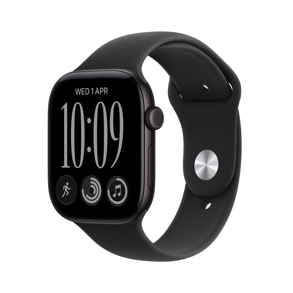 Apple Watch Series 12 GPS, cassa 42 mm in alluminio nero con cinturino Sport nero - S/M