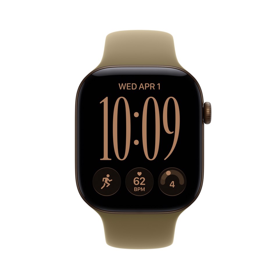 Apple Watch Series 12 GPS, cassa 46 mm in alluminio color bronzo scuro con cinturino Sport oliva - S/M