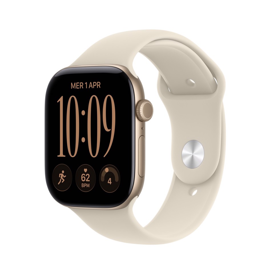 Apple Watch Series 12 GPS, cassa 46 mm in alluminio color oro chiaro con cinturino Sport sabbia - M/L