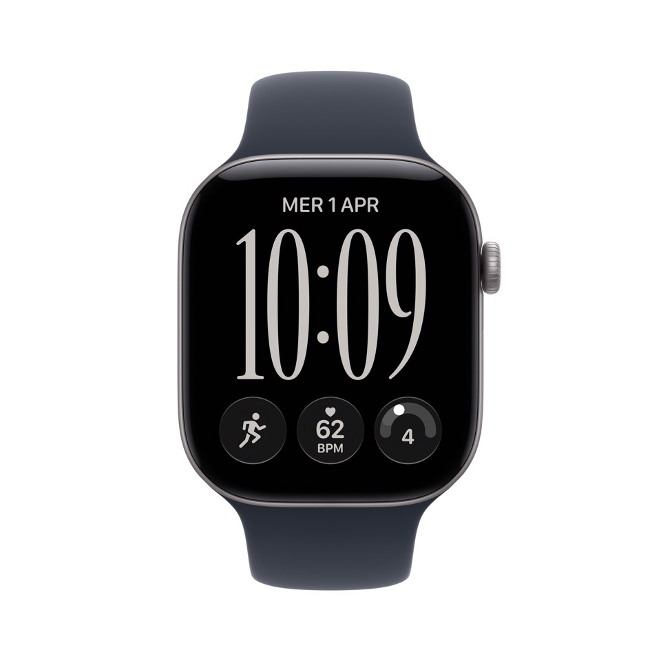 Apple Watch Series 12 GPS, cassa 46 mm in alluminio grigio siderale con cinturino Sport blu marino - M/L