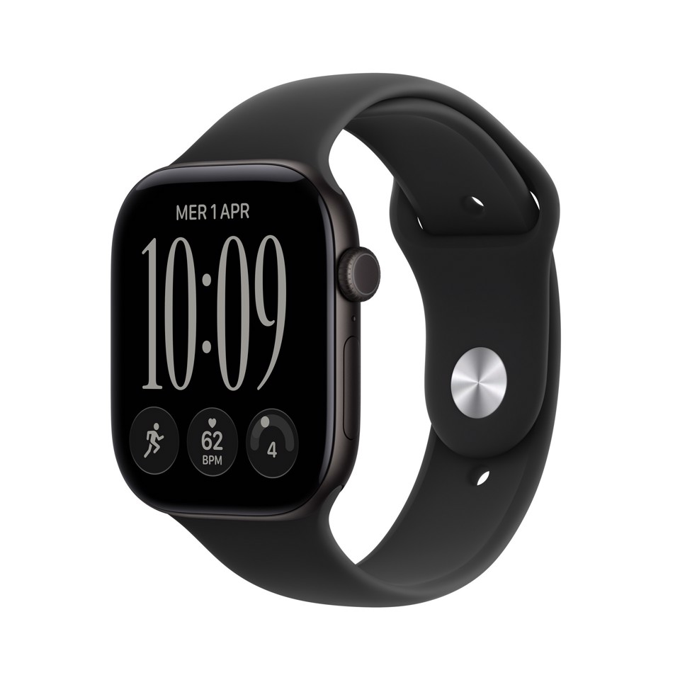 Apple Watch Series 12 GPS, cassa 46 mm in alluminio nero con cinturino Sport nero - M/L