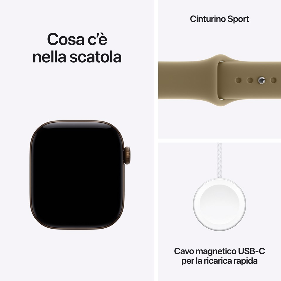 Apple Watch Series 12 GPS + Cellular, cassa 42 mm in alluminio color bronzo scuro con cinturino Sport oliva - S/M