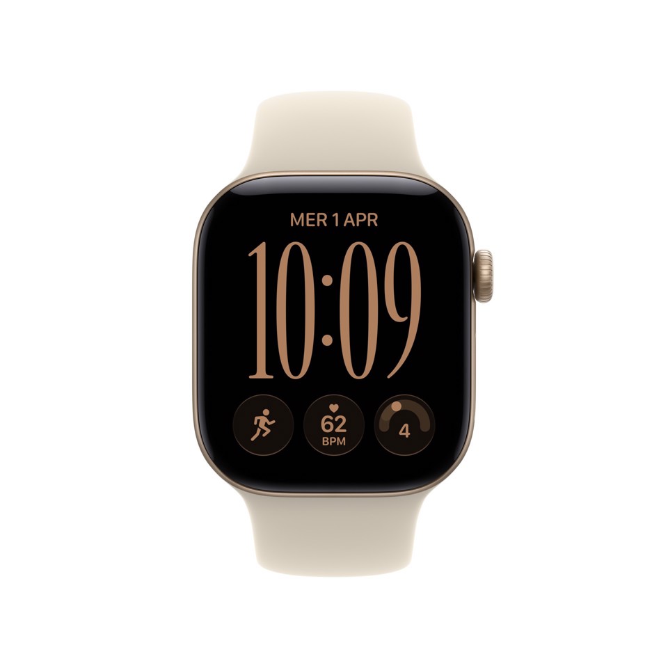 Apple Watch Series 12 GPS + Cellular, cassa 42 mm in alluminio color oro chiaro con cinturino Sport sabbia - S/M