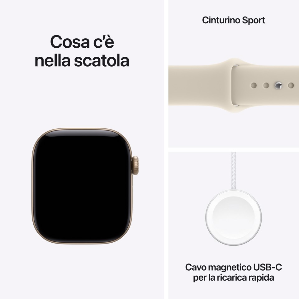 Apple Watch Series 12 GPS + Cellular, cassa 42 mm in alluminio color oro chiaro con cinturino Sport sabbia - S/M