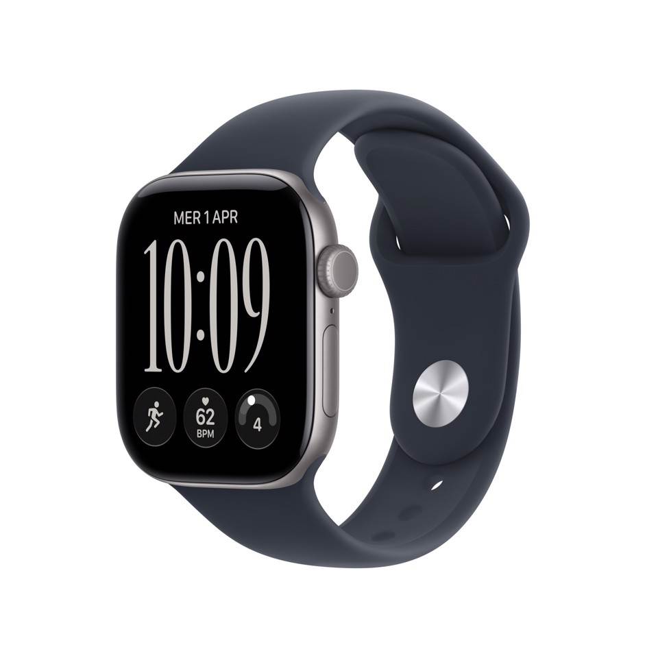 Apple Watch Series 12 GPS + Cellular, cassa 42 mm in alluminio grigio siderale con cinturino Sport blu marino - S/M