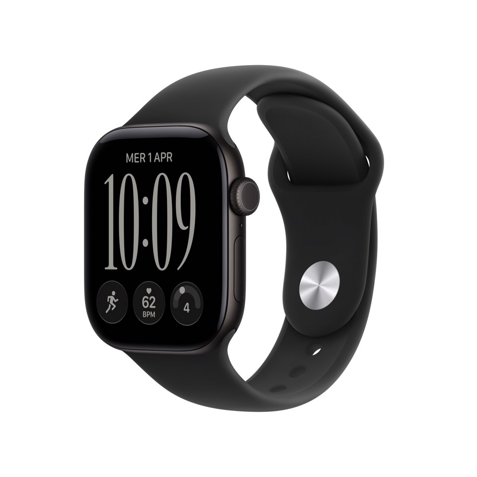 Apple Watch Series 12 GPS + Cellular, cassa 42 mm in alluminio nero con cinturino Sport nero - S/M