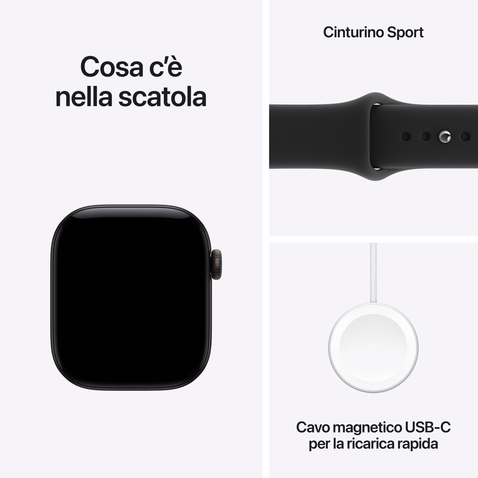 Apple Watch Series 12 GPS + Cellular, cassa 42 mm in alluminio nero con cinturino Sport nero - S/M