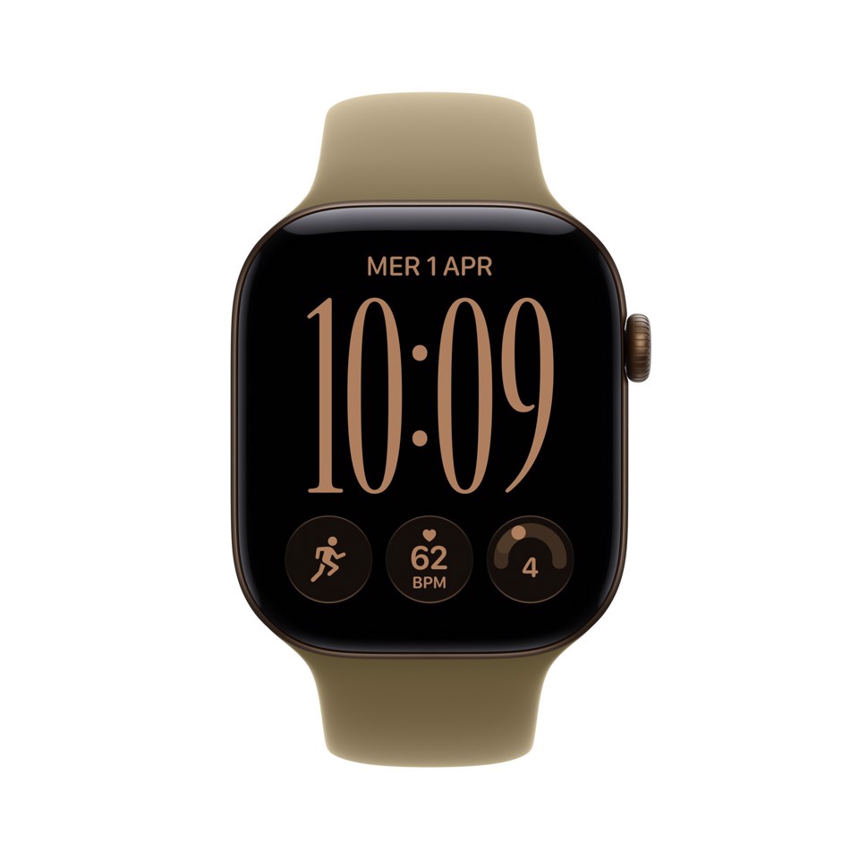 Apple Watch Series 12 GPS + Cellular, cassa 46 mm in alluminio color bronzo scuro con cinturino Sport oliva - S/M