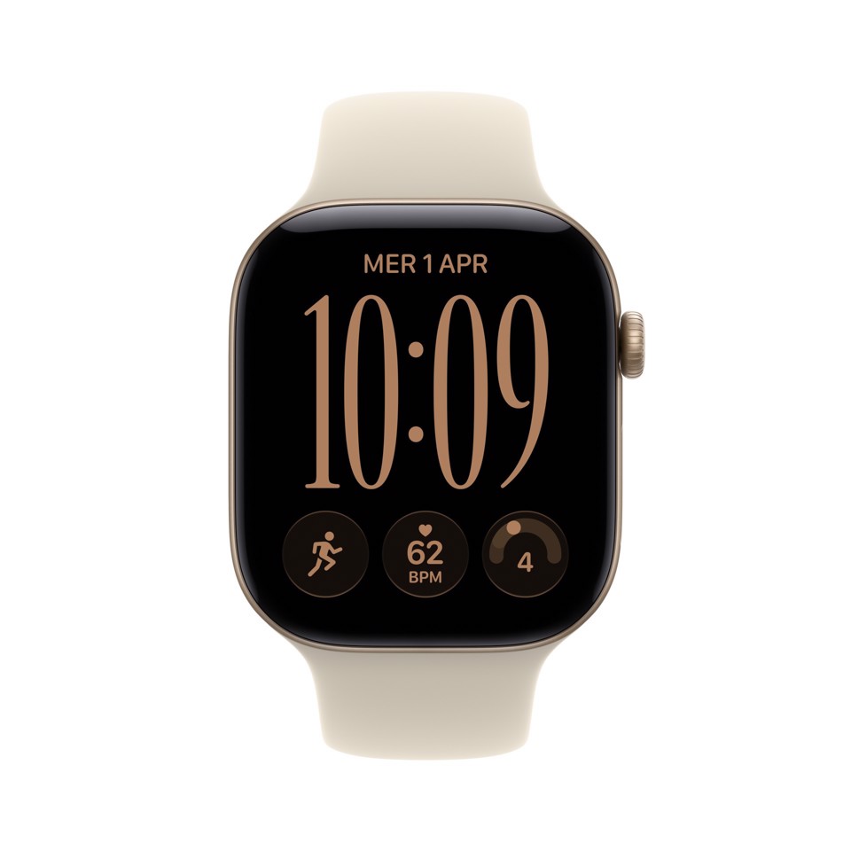 Apple Watch Series 12 GPS + Cellular, cassa 46 mm in alluminio color oro chiaro con cinturino Sport sabbia - S/M