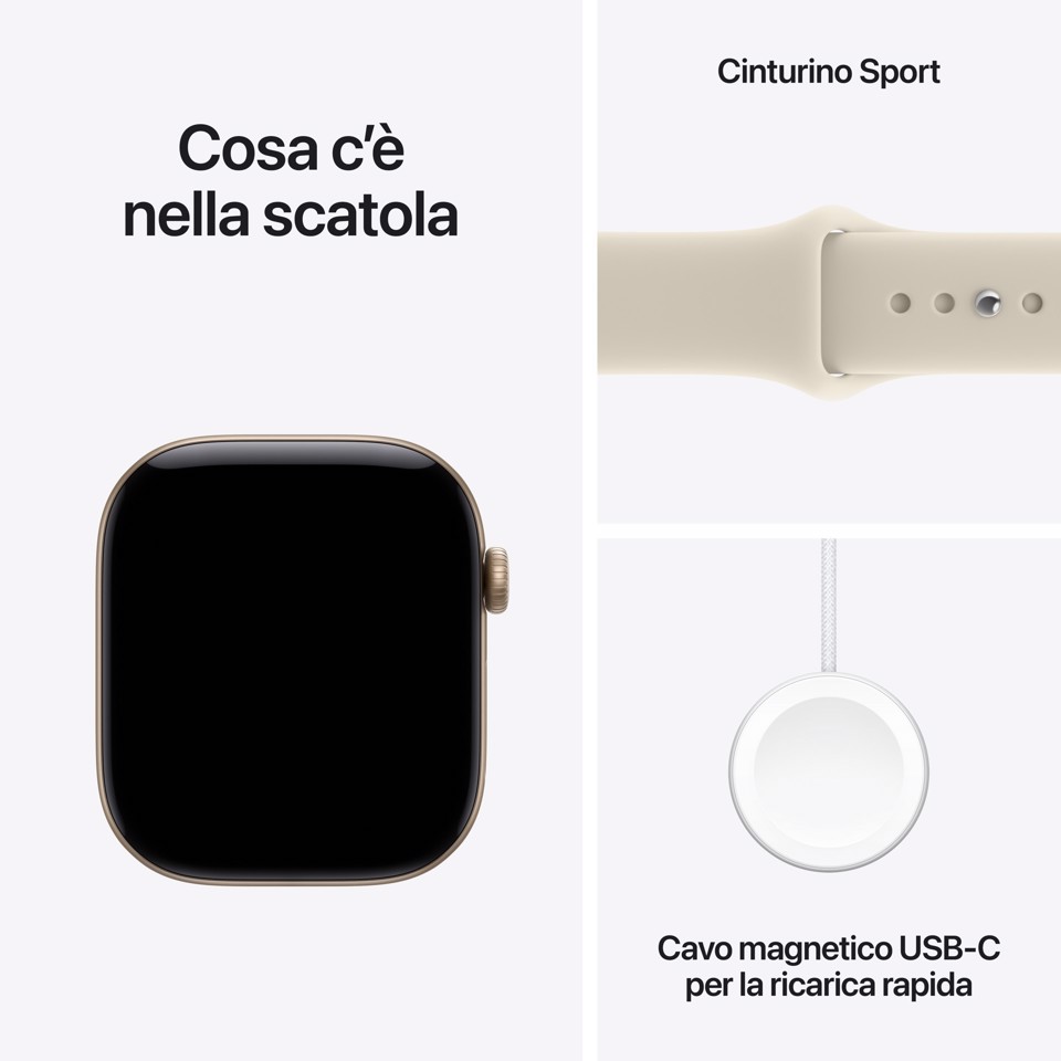 Apple Watch Series 12 GPS + Cellular, cassa 46 mm in alluminio color oro chiaro con cinturino Sport sabbia - S/M