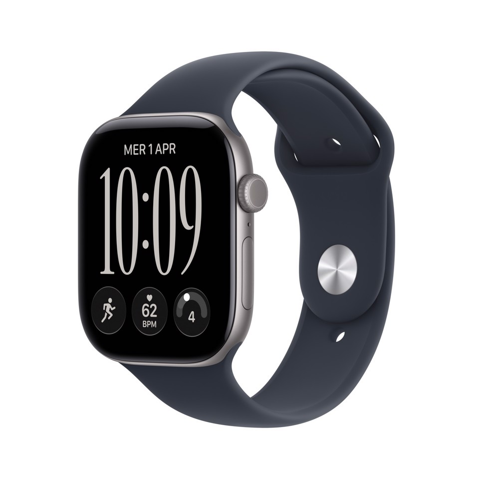 Apple Watch Series 12 GPS + Cellular, cassa 46 mm in alluminio grigio siderale con cinturino Sport blu marino - S/M