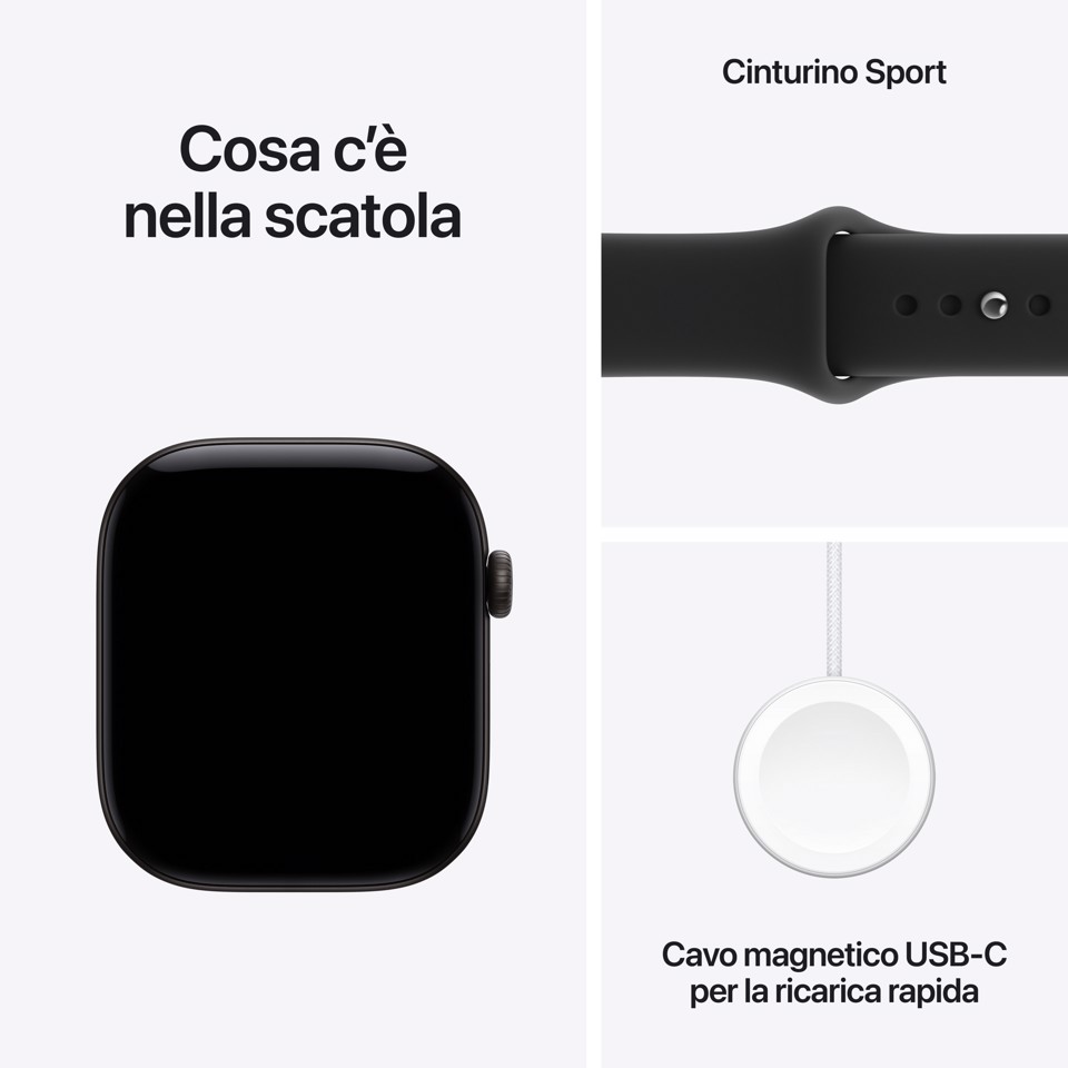 Apple Watch Series 12 GPS + Cellular, cassa 46 mm in alluminio nero con cinturino Sport nero - S/M