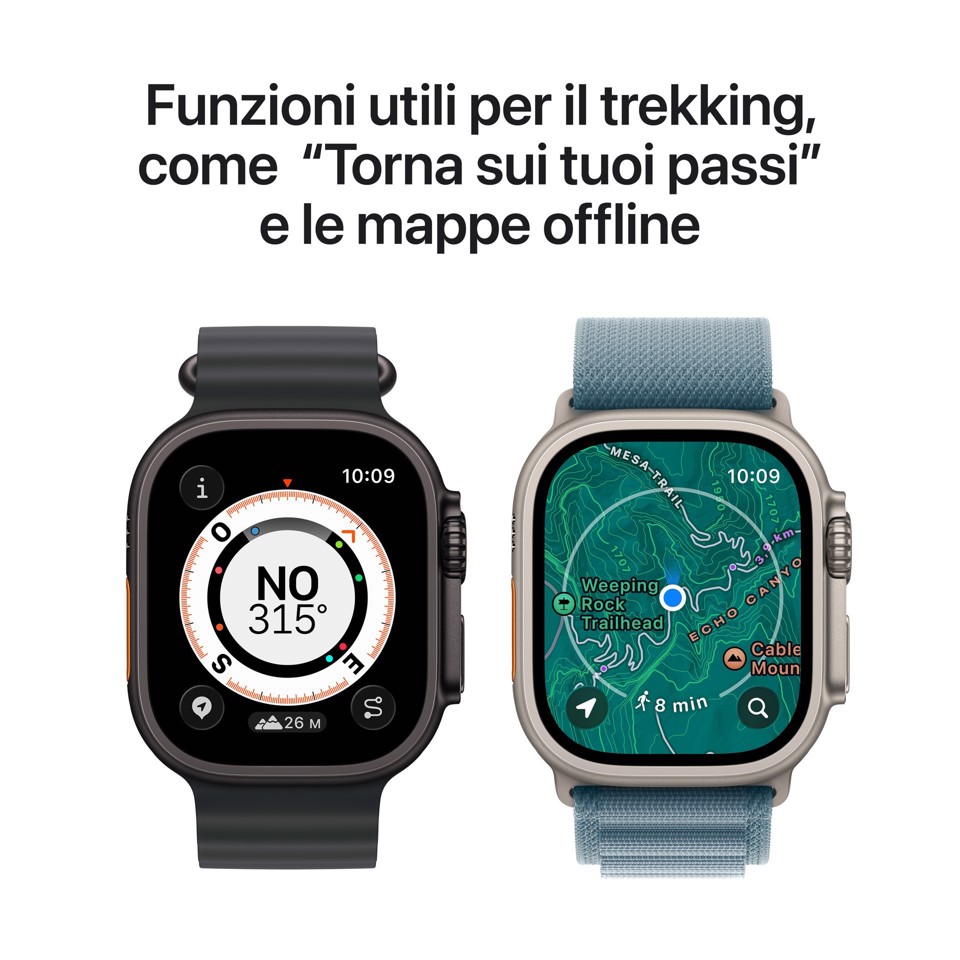 Apple Watch Ultra 3 GPS + Cellular 49mm Cassa Titanio con Trail Loop Blu/Blu Acceso - M/L