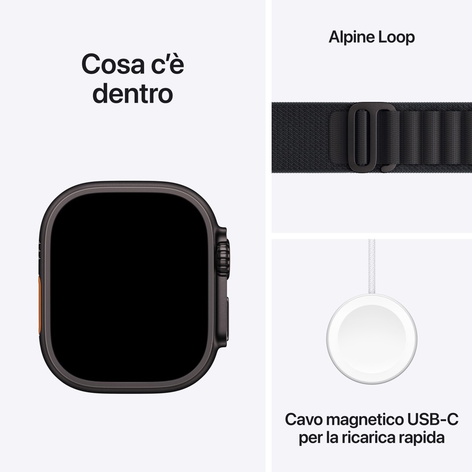 Apple Watch Ultra 3 GPS + Cellular 49mm Cassa Titanio Nero con Alpine Loop Nero- Medium