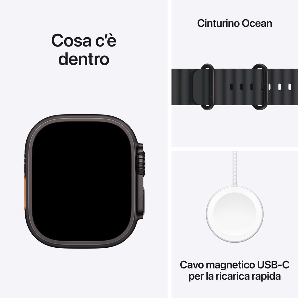 Apple Watch Ultra 3 GPS + Cellular 49mm Cassa Titanio Nero con Band Ocean Nero