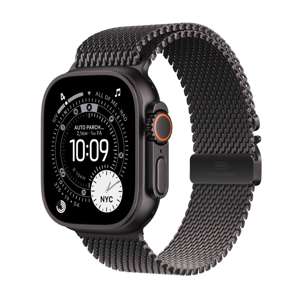 Apple Watch Ultra 3 GPS + Cellular 49mm Cassa Titanio Nero con Loop in maglia Milanese Titanio Nero - Large