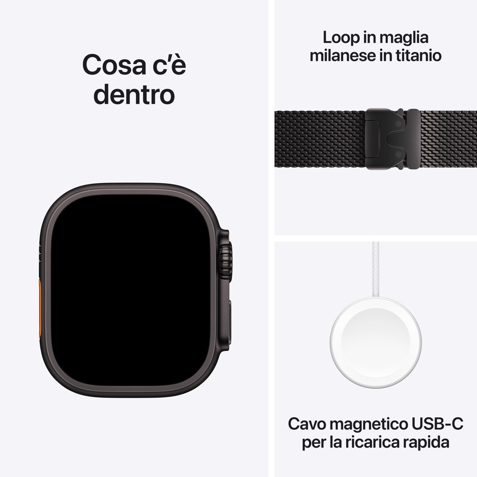 Apple Watch Ultra 3 GPS + Cellular 49mm Cassa Titanio Nero con Loop in maglia Milanese Titanio Nero - Small