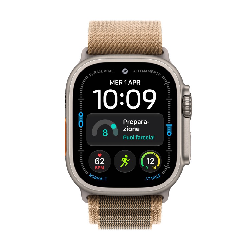 Apple Watch Ultra 4 GPS + Cellular, Cassa 49 mm in titanio naturale con Alpine Loop duna - M