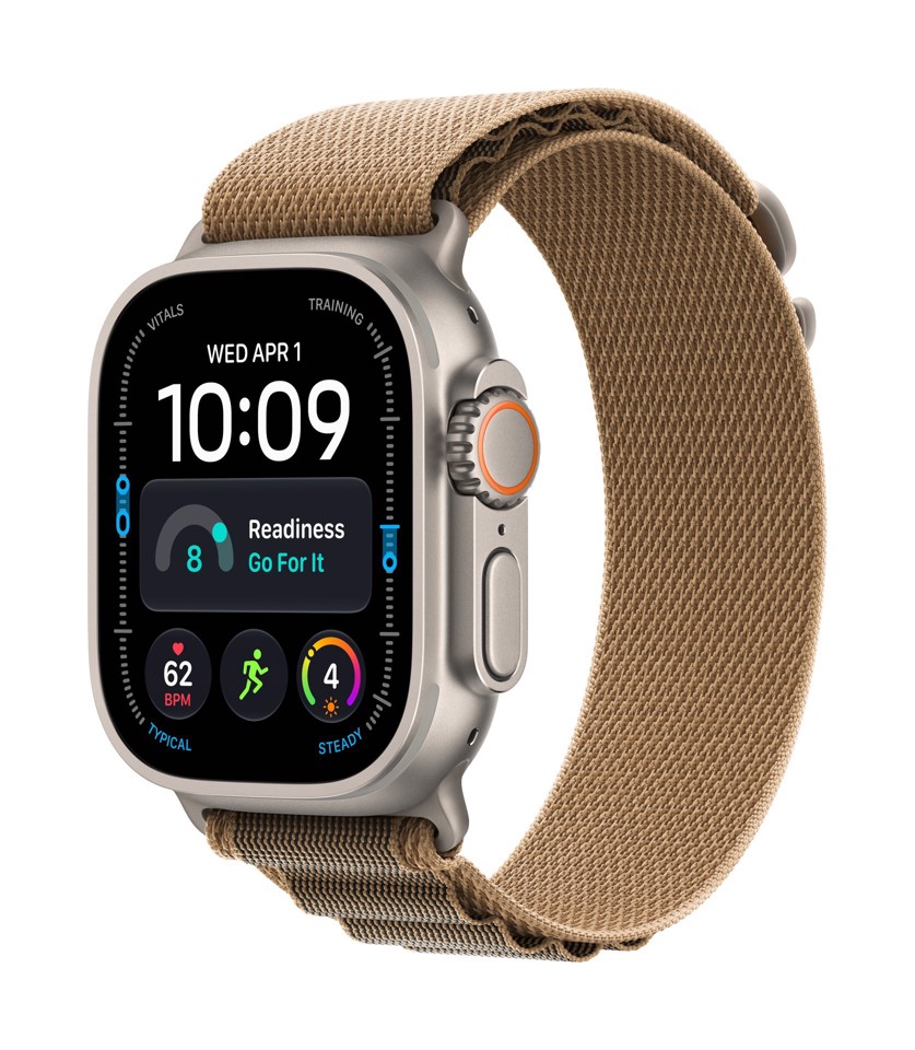 Apple Watch Ultra 4 GPS + Cellular, Cassa 49 mm in titanio naturale con Alpine Loop duna - M
