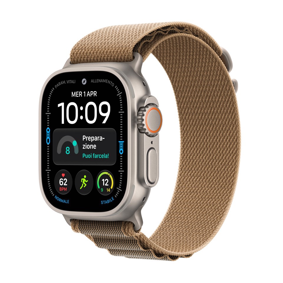 Apple Watch Ultra 4 GPS + Cellular, Cassa 49 mm in titanio naturale con Alpine Loop duna - S