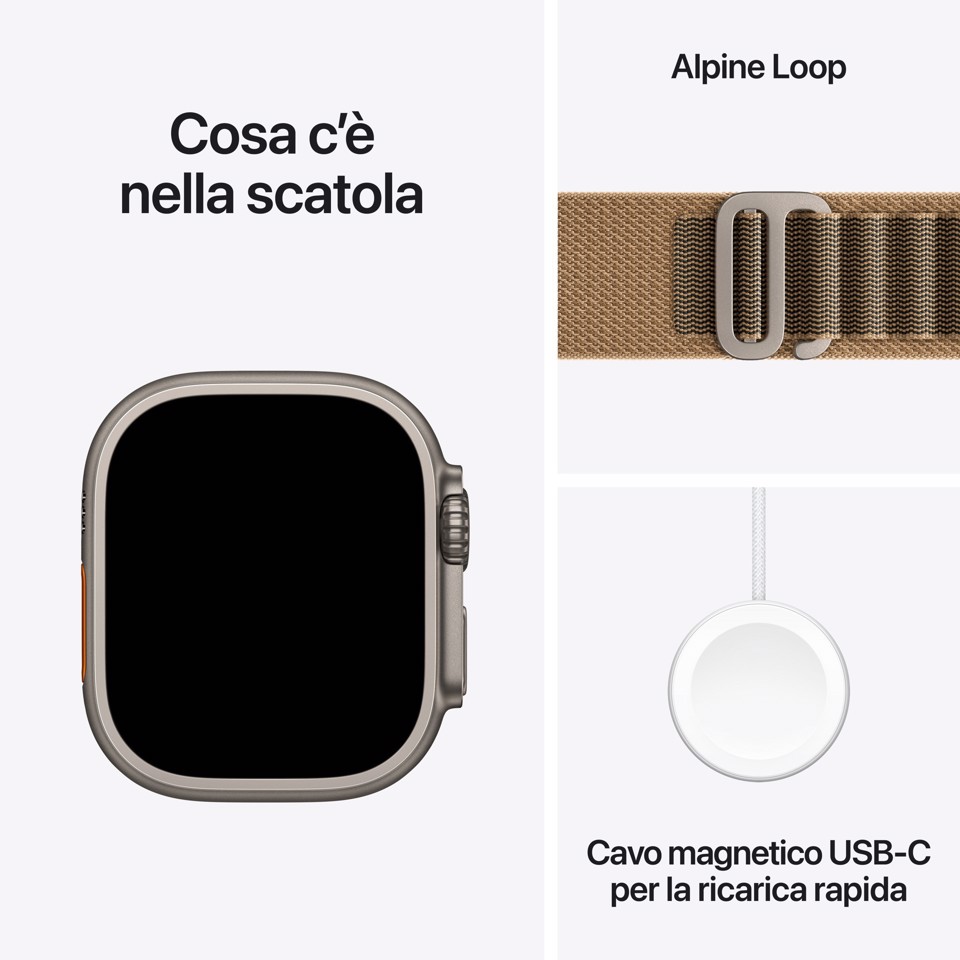 Apple Watch Ultra 4 GPS + Cellular, Cassa 49 mm in titanio naturale con Alpine Loop duna - S