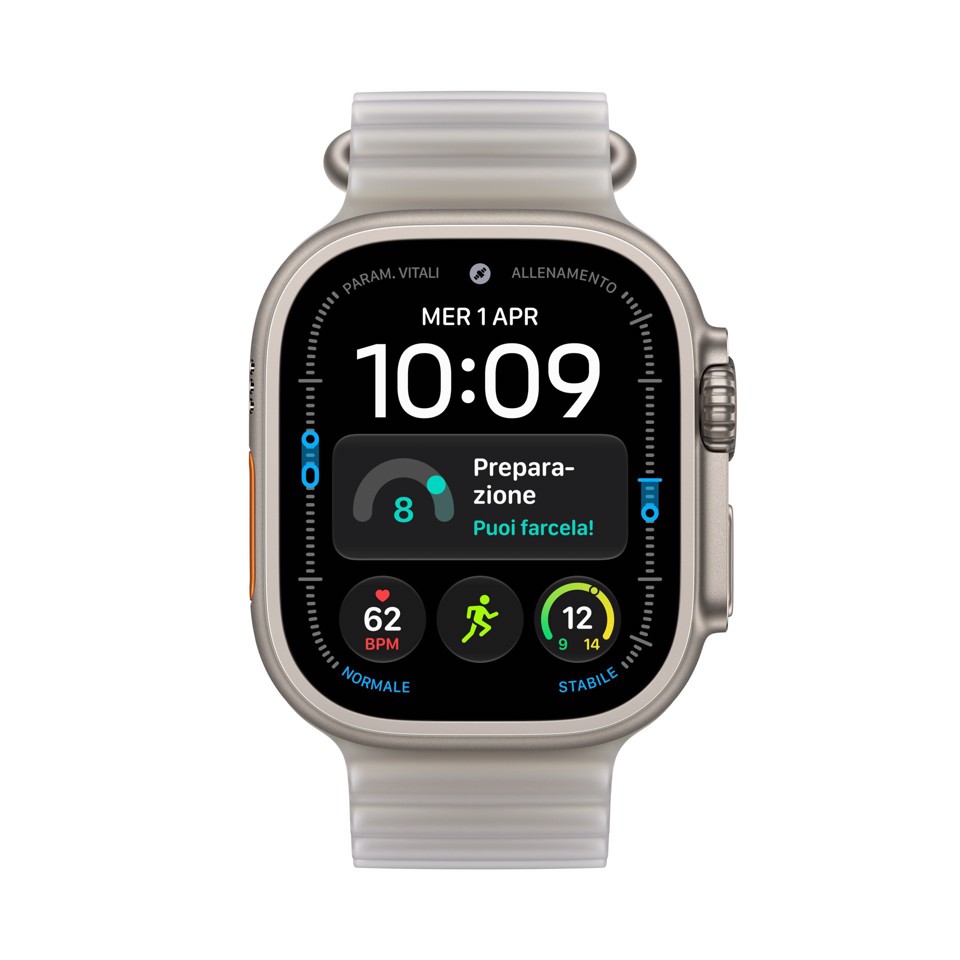 Apple Watch Ultra 4 GPS + Cellular, Cassa 49 mm in titanio naturale con cinturino Ocean grigio traslucido