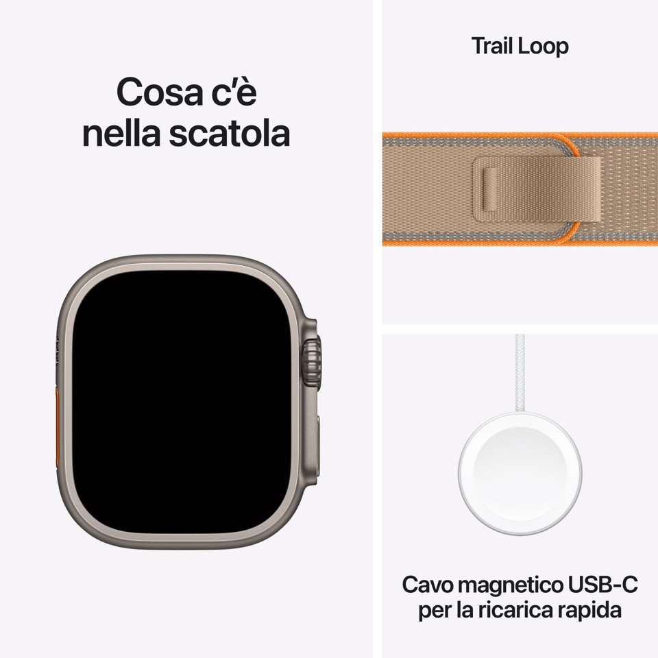 Apple Watch Ultra 4 GPS + Cellular, Cassa 49 mm in titanio naturale con Trail Loop sabbia - M/L