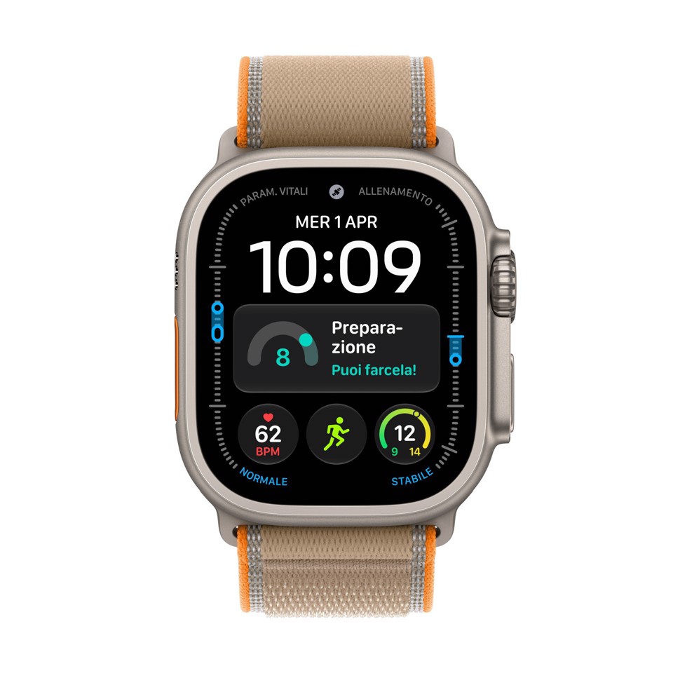 Apple Watch Ultra 4 GPS + Cellular, Cassa 49 mm in titanio naturale con Trail Loop sabbia - S/M