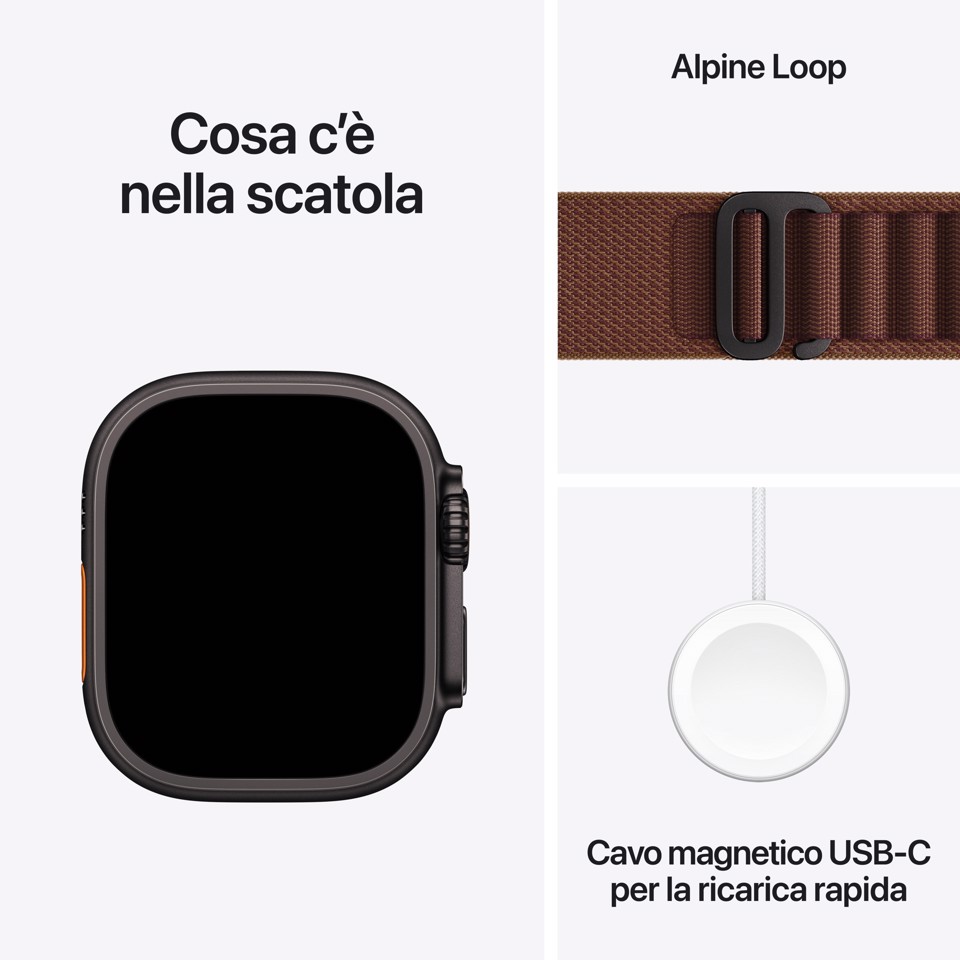 Apple Watch Ultra 4 GPS + Cellular, Cassa 49 mm in titanio nero con Alpine Loop borgogna - S