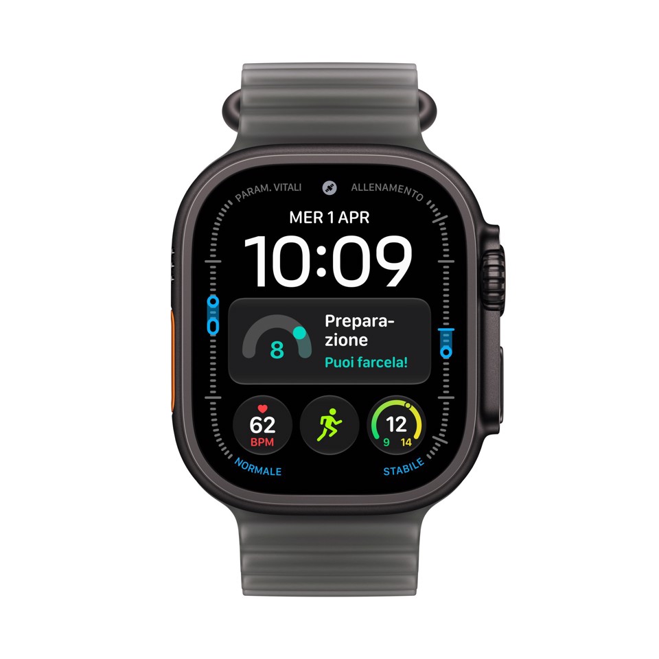 Apple Watch Ultra 4 GPS + Cellular, Cassa 49 mm in titanio nero con cinturino Ocean nero traslucido