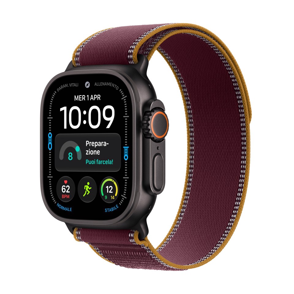 Apple Watch Ultra 4 GPS + Cellular, Cassa 49 mm in titanio nero con Trail Loop borgogna - M/L
