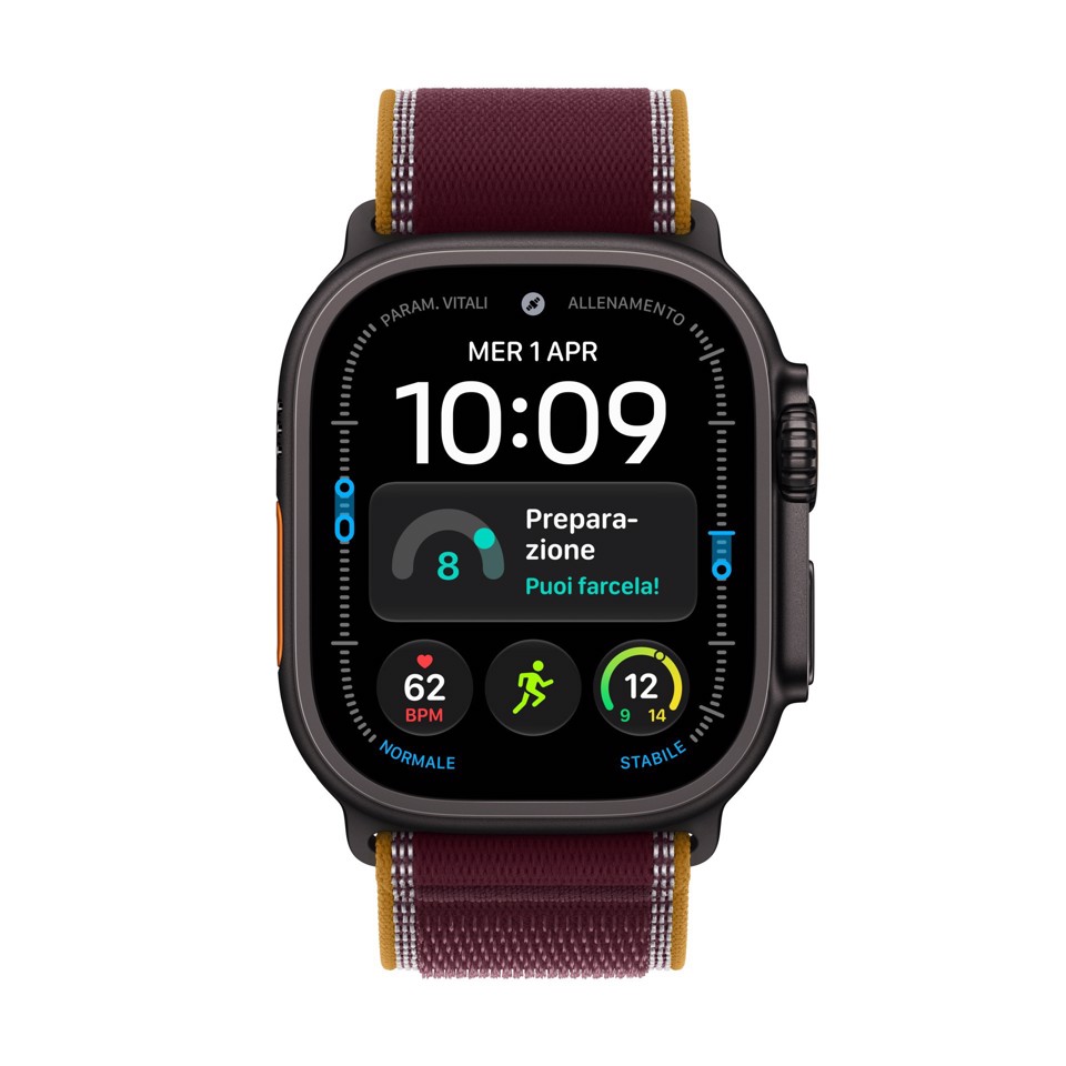 Apple Watch Ultra 4 GPS + Cellular, Cassa 49 mm in titanio nero con Trail Loop borgogna - M/L