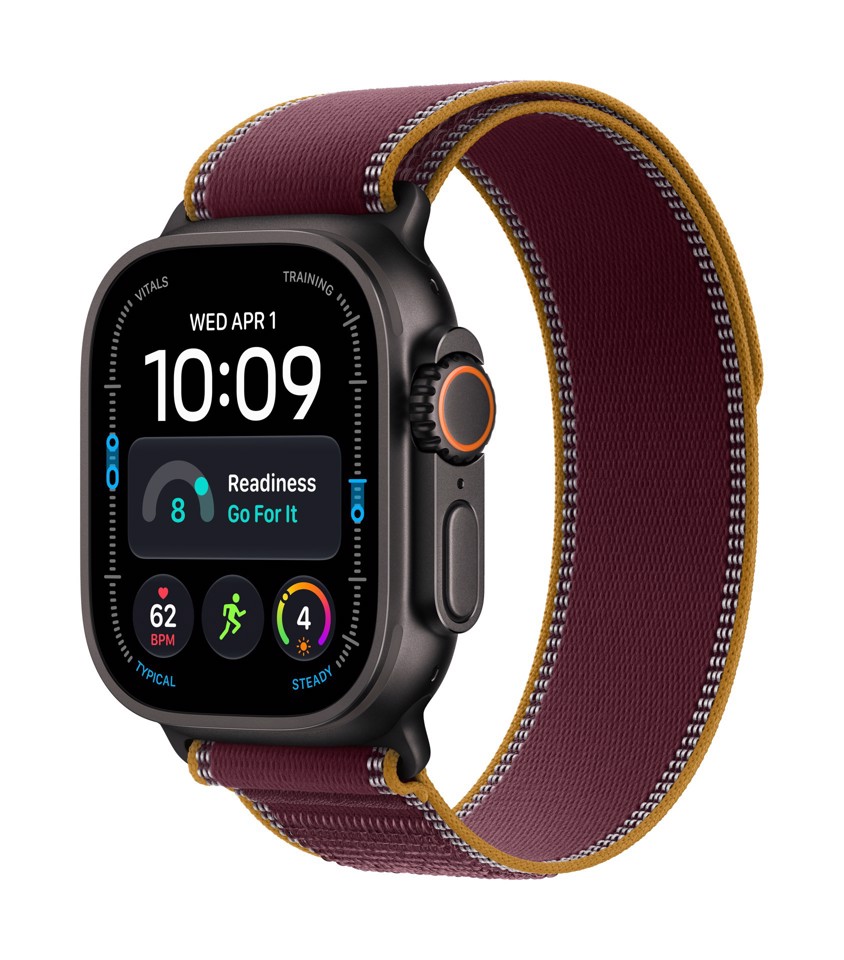 Apple Watch Ultra 4 GPS + Cellular, Cassa 49 mm in titanio nero con Trail Loop borgogna - S/M