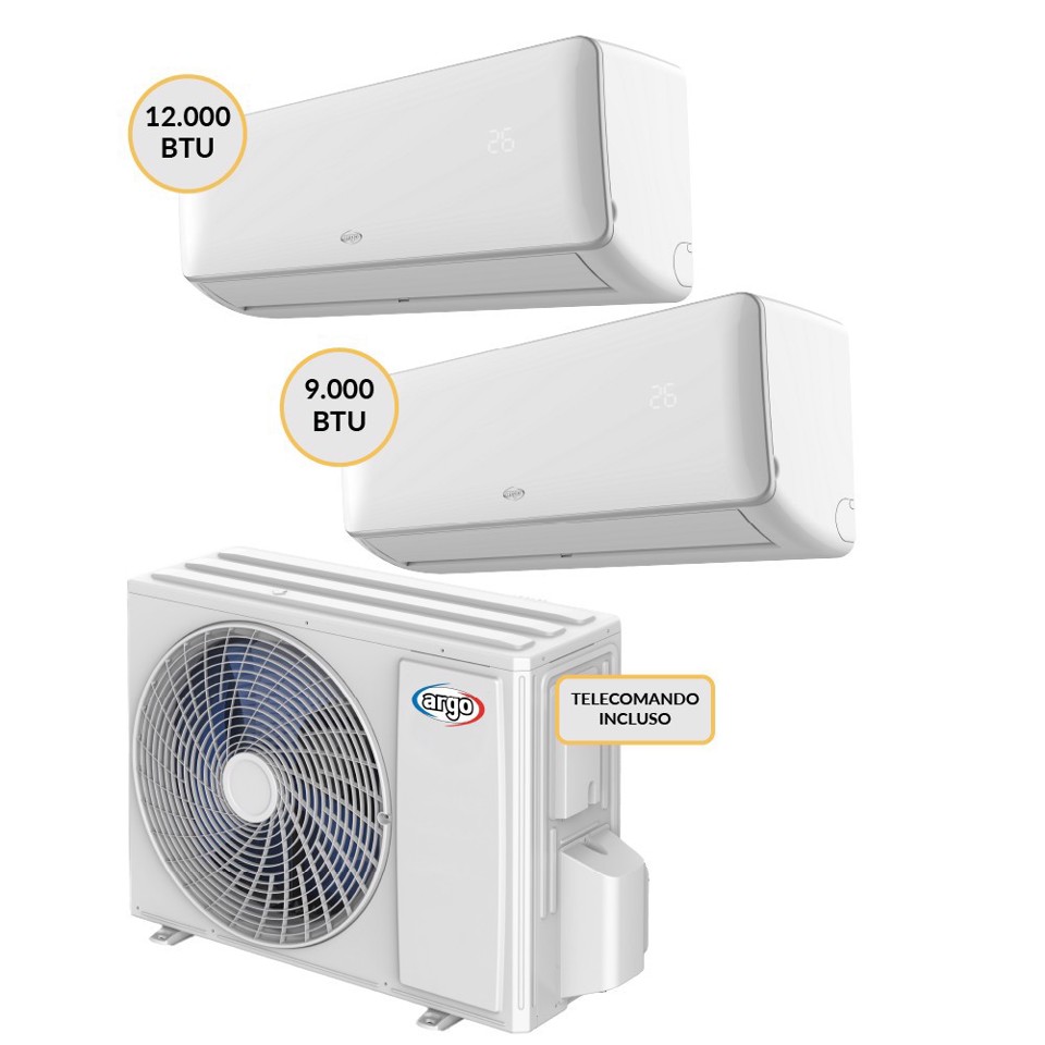 Argoclima Argo Condizionatore DUAL split Inverter 9000+12000 btu Wi-Fi CLDESIGNDUAL18UE + CLIMADESIGNM09UI + CLIMADESIGNM12UI Climatizzatore Fisso
