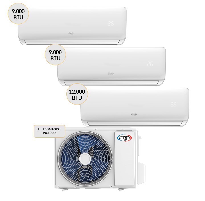 Argoclima Condizionatore TRIAL split Inverter 9000+9000+12000btu Wi-Fi CLIMADESIGN21UE + CLIMADESIGNM09UI(2) + CLIMADESIGNM12UI Climatizzatore Fisso