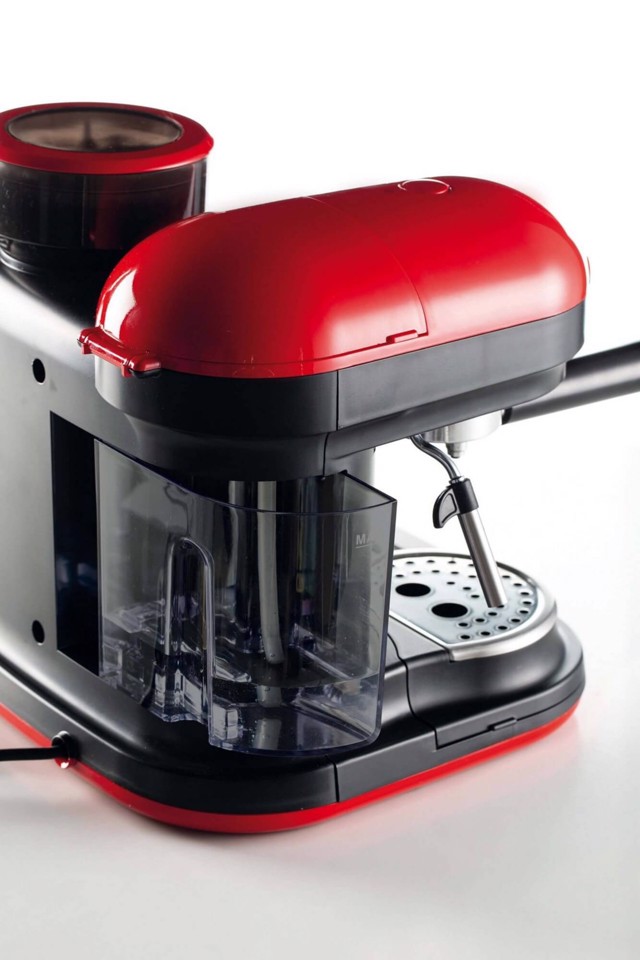 Ariete 1318 Macchina da Caffè con Macinacaffè - 1 filtro - Montalatte - 15 bar - 1080 Watt - 0,8 Litri - Linea Moderna - Rosso