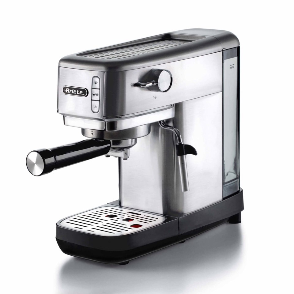 Ariete 1380 Macchina da caffè in metallo, compatibile con caffè in polvere e cialde ESE, 1300 W, Capacità 1,1 L, 15 bar di pressione, Filtro 1 o 2 tazze, Dispositivo Cappuccino, Silver