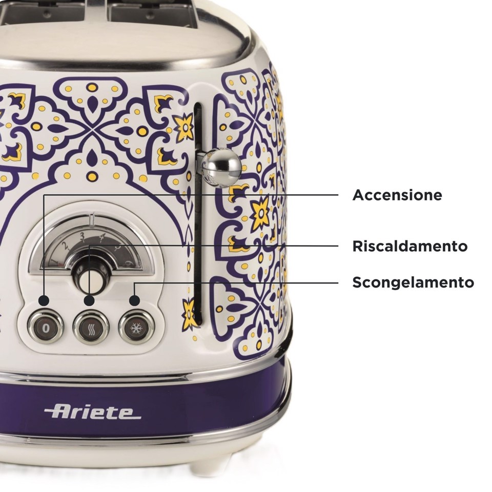 Ariete 155 Tostapane Capri, 810W, 2 fette, 6 livelli di doratura, Vassoio raccogli briciole, Funzione defrost, Espulsione automatica