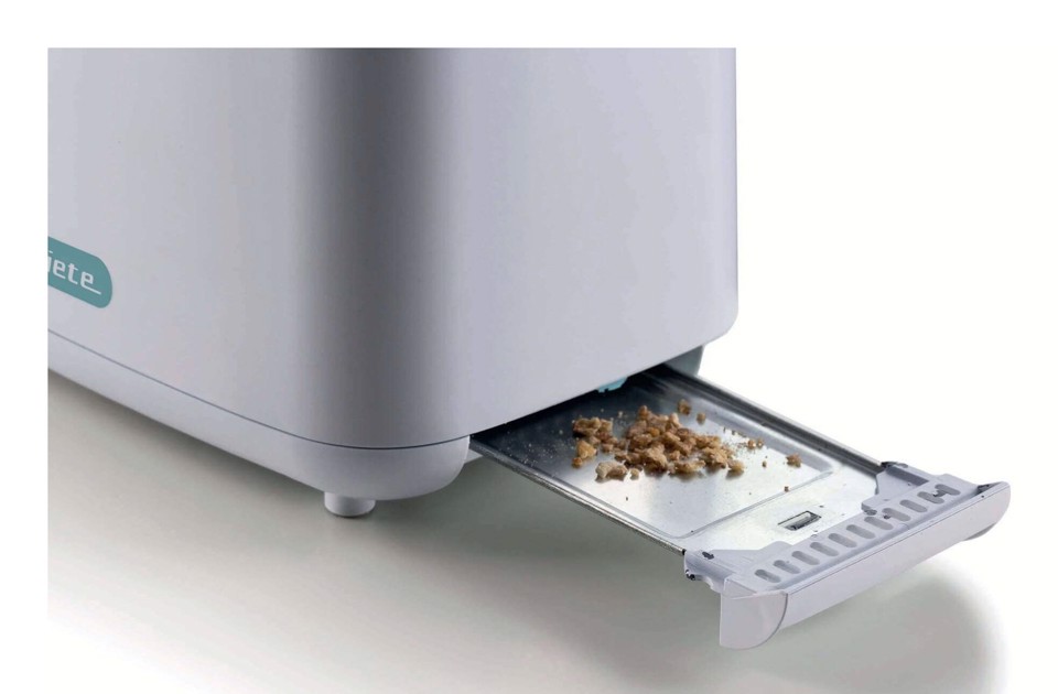 Ariete 157 Tostapane Breakfast, 760W, Capacità 2 fette di pane, Pinze in acciaio inox, 7 livelli di doratura, Pulsante stop, Tocco freddo, White & Aegean Teal