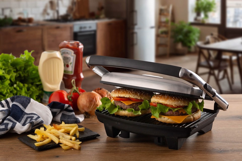 Ariete 1911 Toast & Grill Slim - Piastra elettrica antiaderente per toast e sandwich - piastra rigata - 1000 Watt - Argento