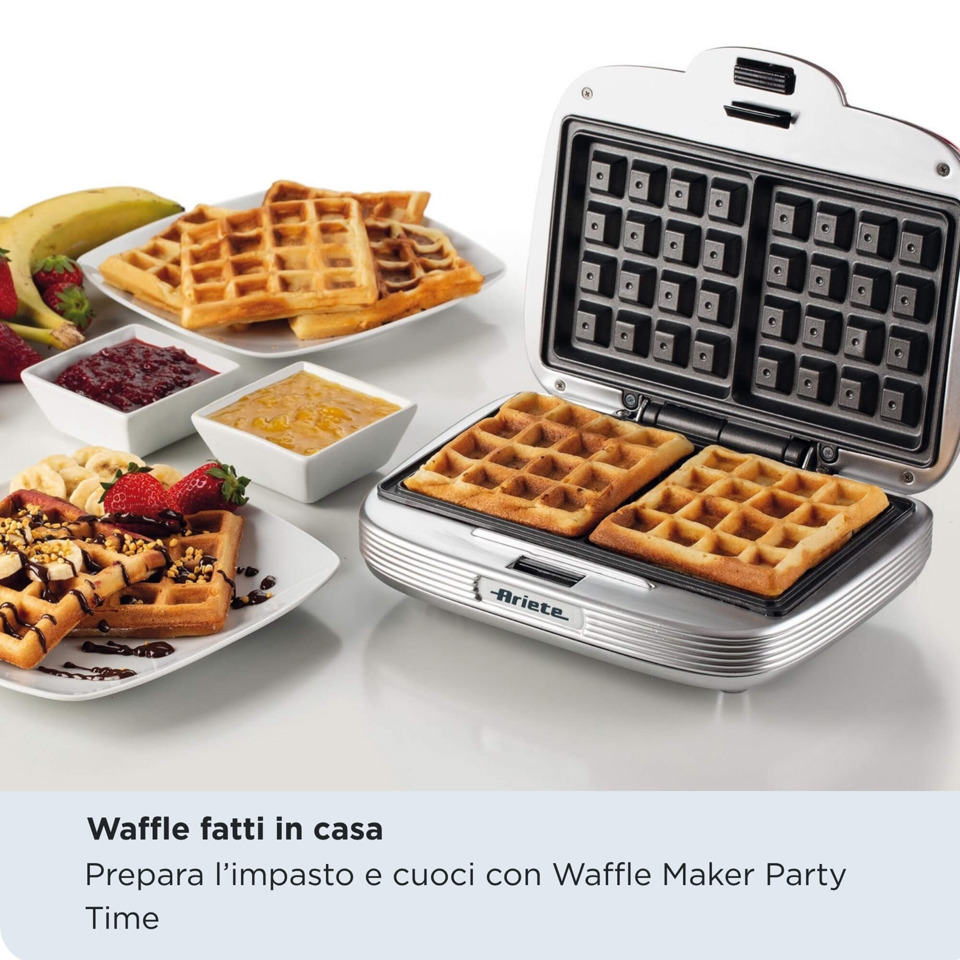 Ariete 1973 Waffle Maker Party Time - Piastra Elettrica per Waffle - Piastre Antiaderenti - 700 Watt - Celeste