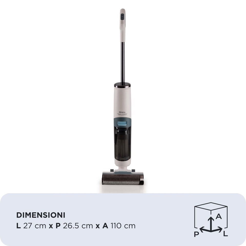 Ariete 2483 Aqua Force Wash & Vacuum, Aspirapolvere Intelligente, Lavapavimenti cordless, Senza fili, Aspira e lava, Peli animali, Sporco liquido e secco, Capacità 700ml, Accessori inclusi