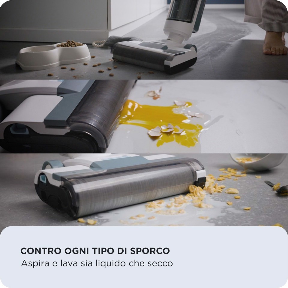 Ariete 2483 Aqua Force Wash & Vacuum, Aspirapolvere Intelligente, Lavapavimenti cordless, Senza fili, Aspira e lava, Peli animali, Sporco liquido e secco, Capacità 700ml, Accessori inclusi