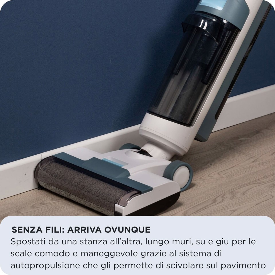 Ariete 2483 Aqua Force Wash & Vacuum, Aspirapolvere Intelligente, Lavapavimenti cordless, Senza fili, Aspira e lava, Peli animali, Sporco liquido e secco, Capacità 700ml, Accessori inclusi