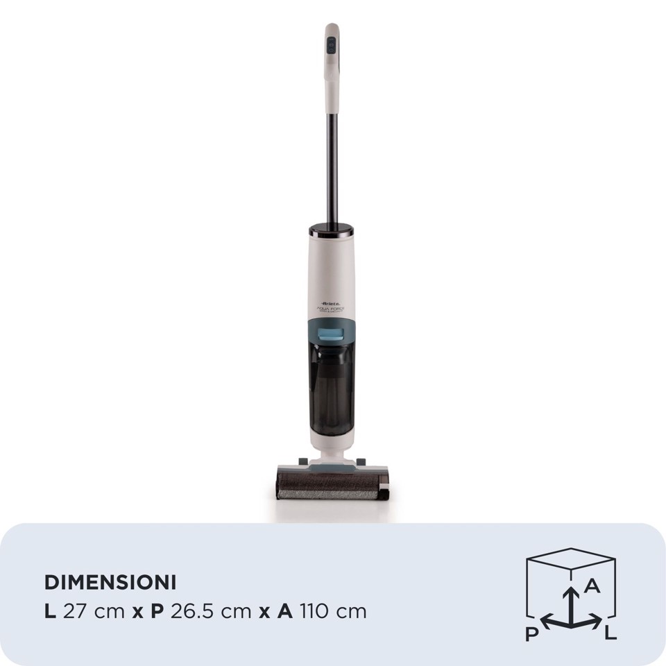 Ariete 2483 Aqua Force Wash & Vacuum, Aspirapolvere Intelligente, Lavapavimenti cordless, Senza fili, Aspira e lava, Peli animali, Sporco liquido e secco, Capacità 700ml, Accessori inclusi
