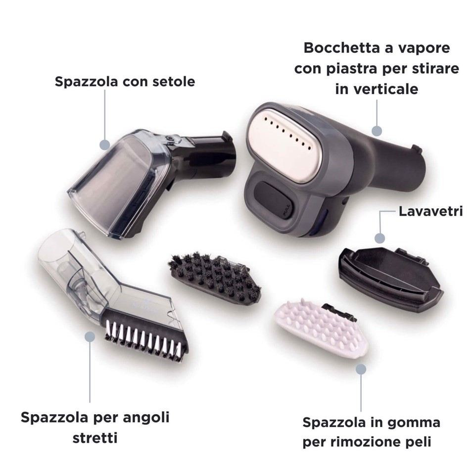 Ariete 2484 Spot Cleaner Steam PRO 5in1, Lavatappeti e pulitore a vapore, Elimina macchie da interni Auto, Divani, Moquette, Materassi, tappeti, 1800W, 3 modalità di pulizia, Elevata potenza aspirante, Pet care, 2 serbatoi