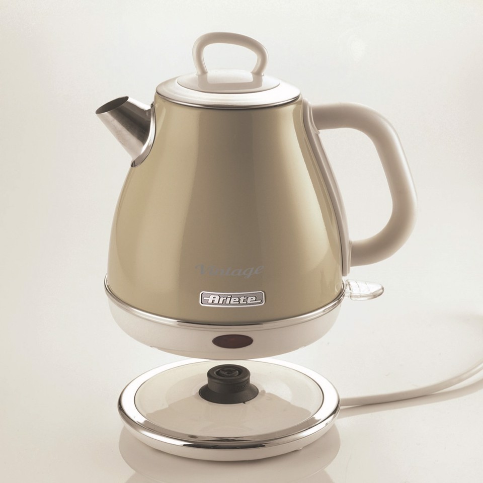 Ariete 2868 Bollitore Elettrico Vintage 1 Litro - Infusi, Tè e Tisane - Autospegnimento - Acciaio Inox - 1 Litro - 1600 Watt - Beige