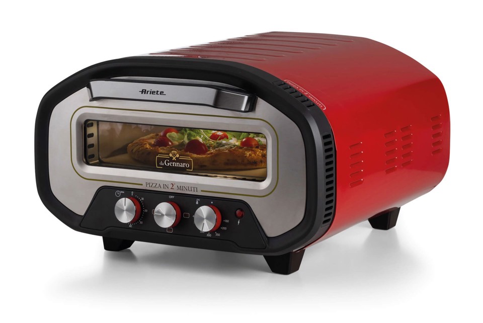 Ariete 3901 Da Gennaro, Forno per pizza, 2200W, Temperatura 430°C, 2 minuti di cottura, Pietra refrattaria, Rosso